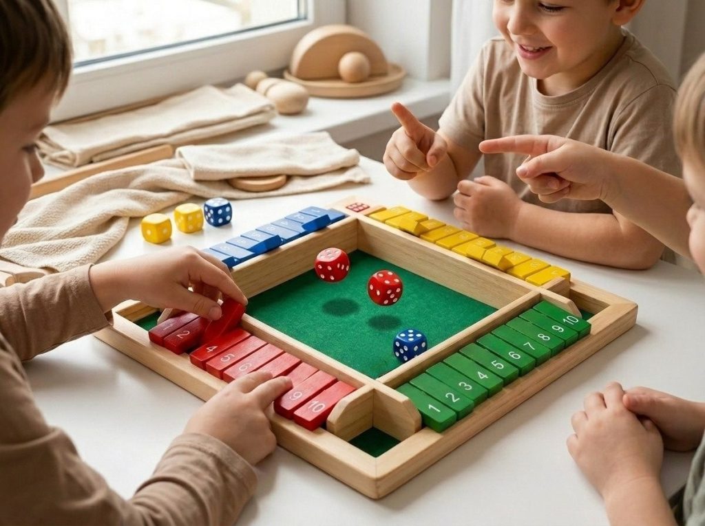 kids developing strategic thinking through number flip dice box