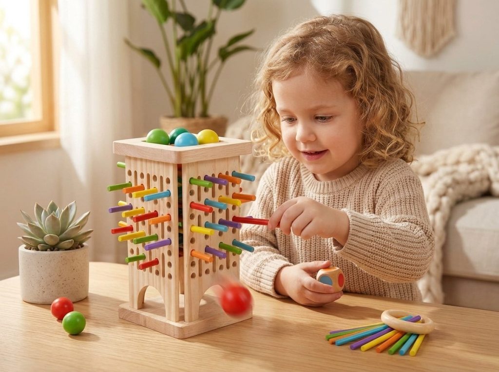 sensory & logical training: why toddlers need wooden falling ball game-vindstier
